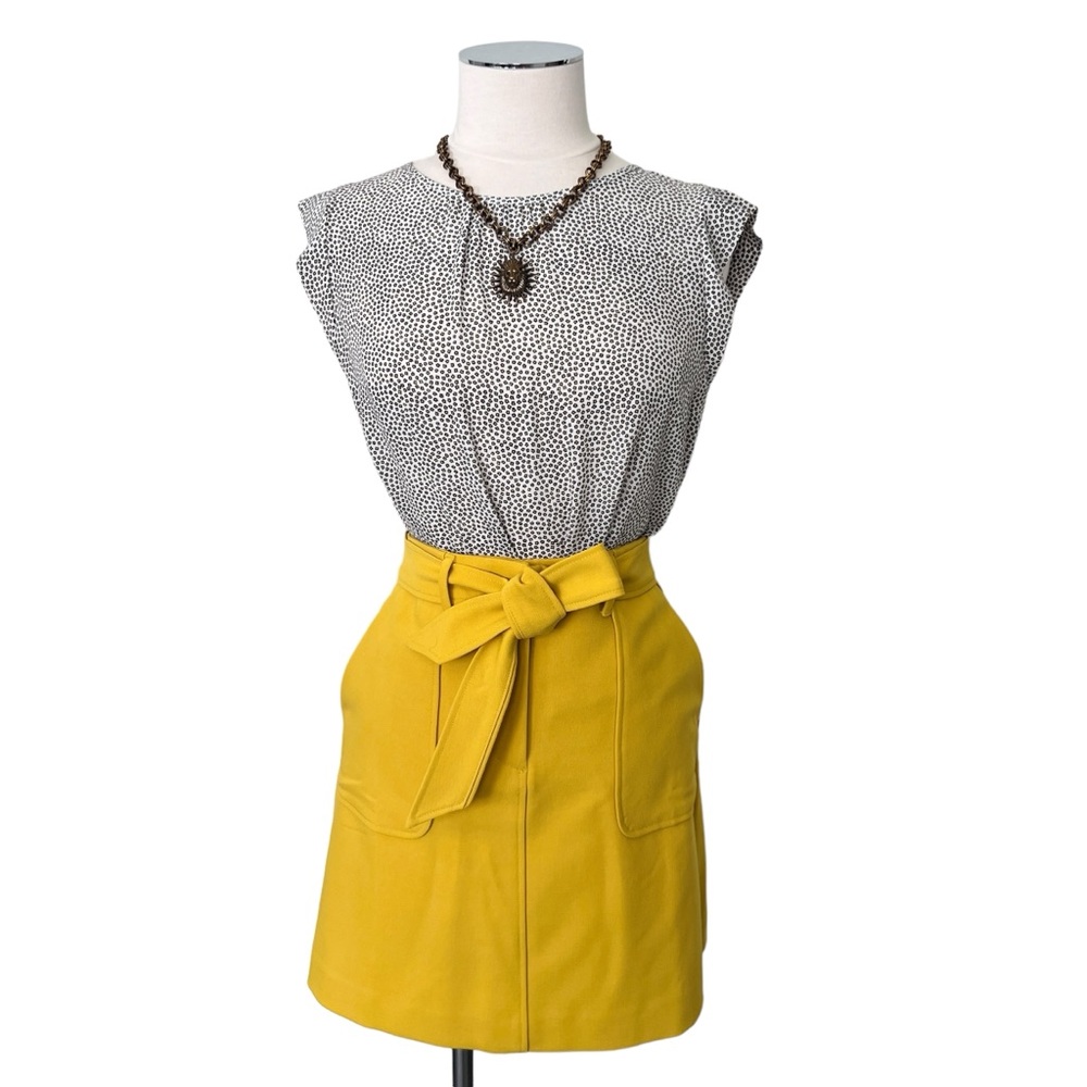 LOFT Textures Belted Lined Skirt Mustard Yellow Pockets Sz 2 - Picture 6 of 16